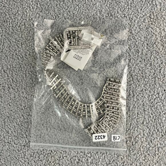 Zara Womens Sz 32 Silver Rhinestone Belt 1.5" Wide Glam Night Out NWT - Picture 8 of 8